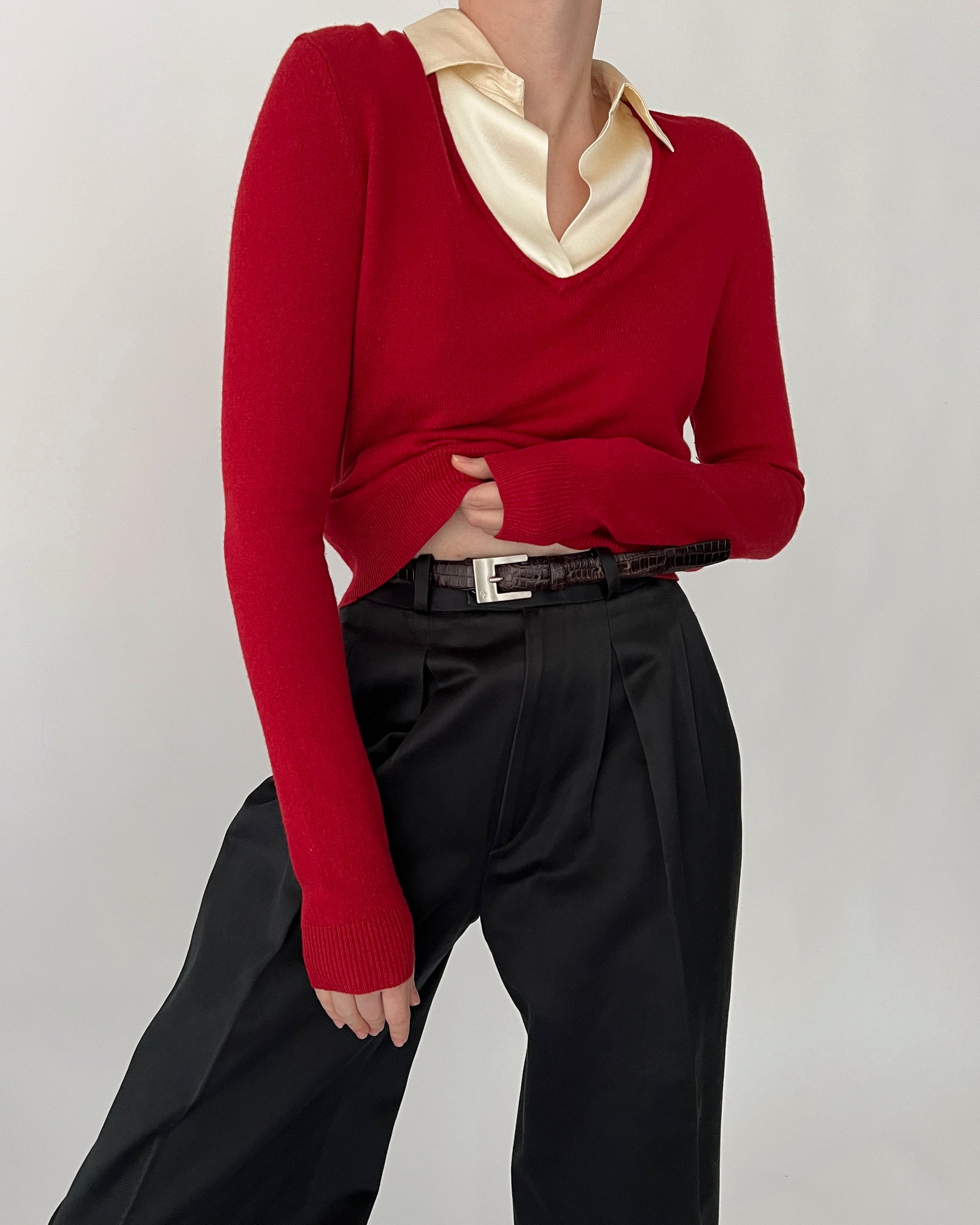 Vintage Ralph Lauren Cherry Silk Cashmere Collared Sweater