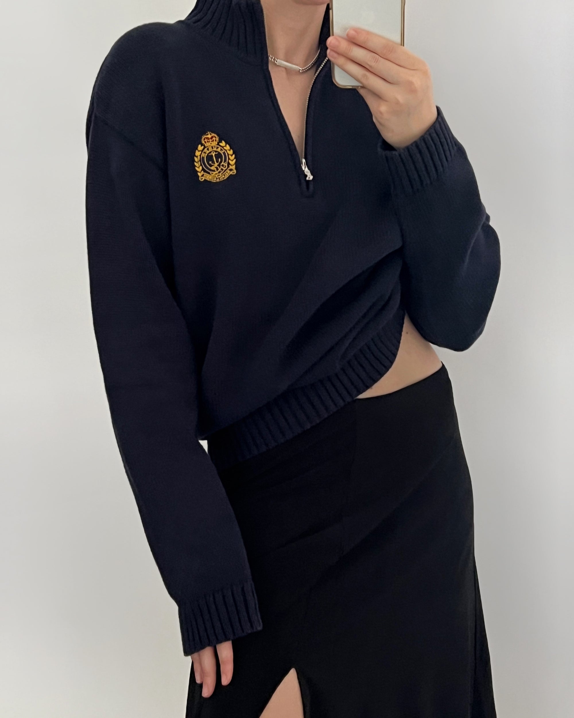 Vintage Ralph Lauren Midnight Crest Quarter Zip Sweater