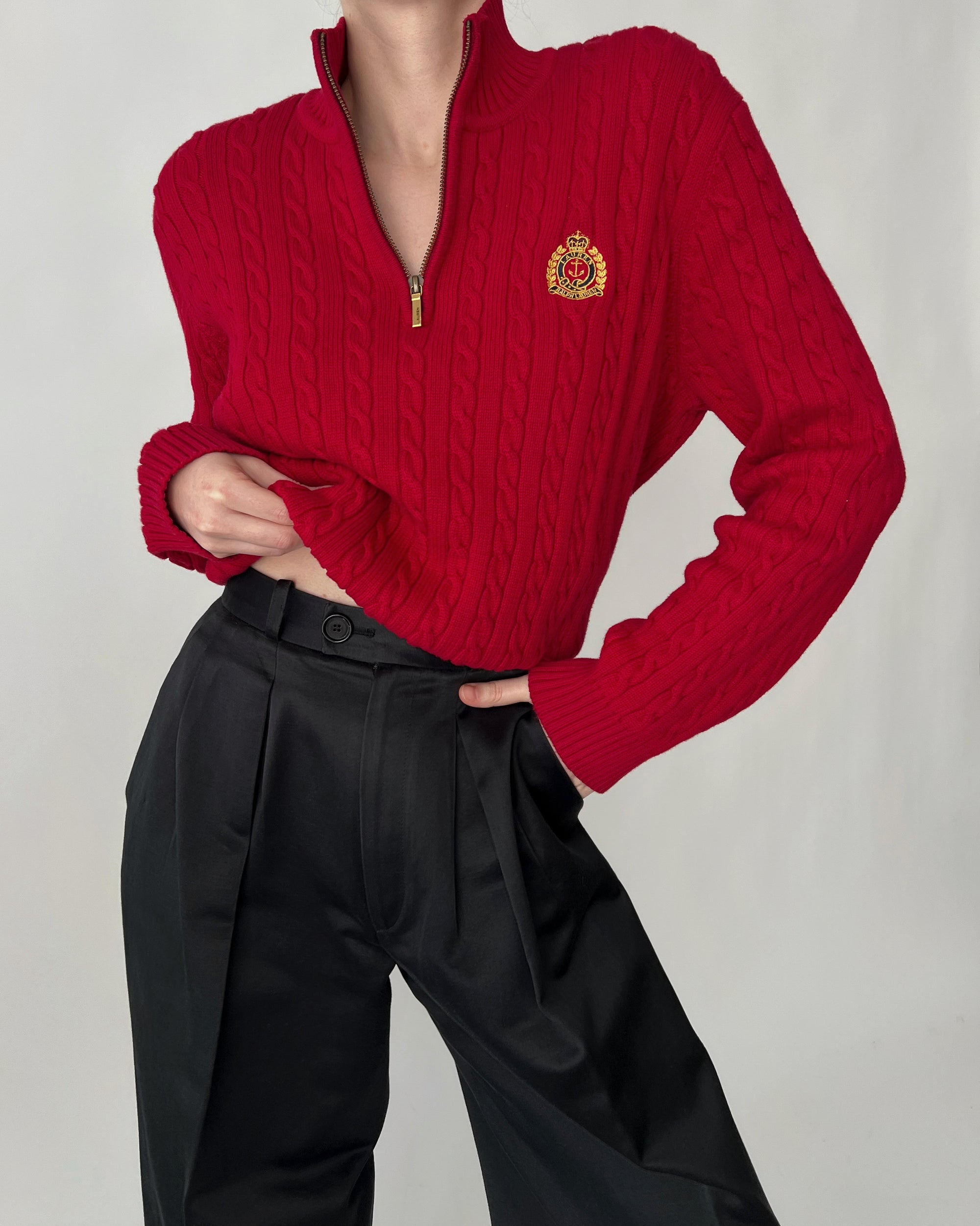 Vintage Ralph Lauren Ruby Crest Zip Sweater