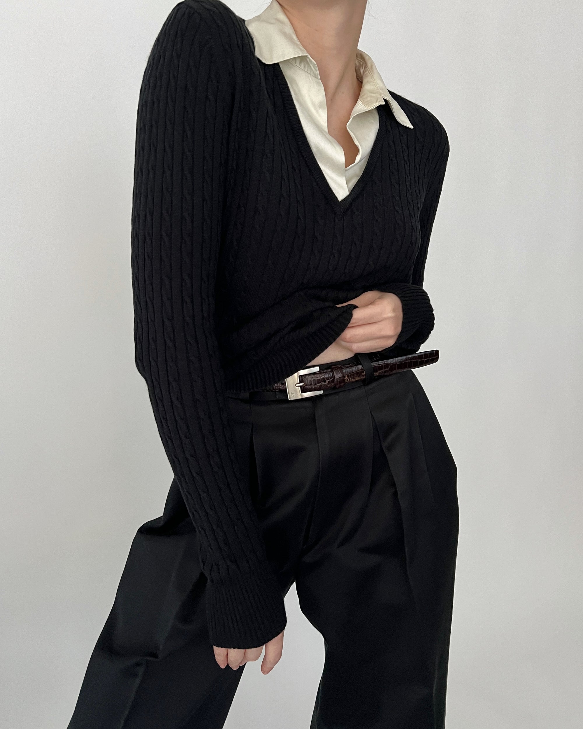 Vintage Ralph Lauren Noir Silk Cashmere Collared Sweater