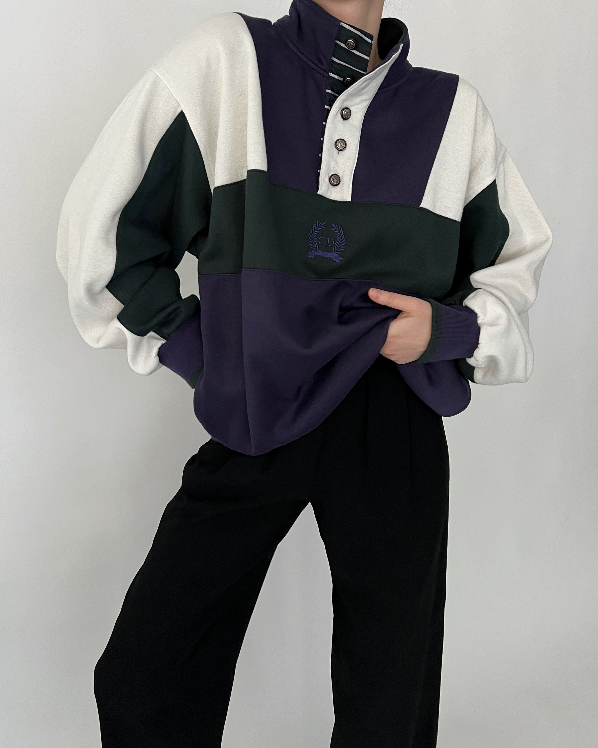 Vintage Christian Dior Colorblock Crest Sweater