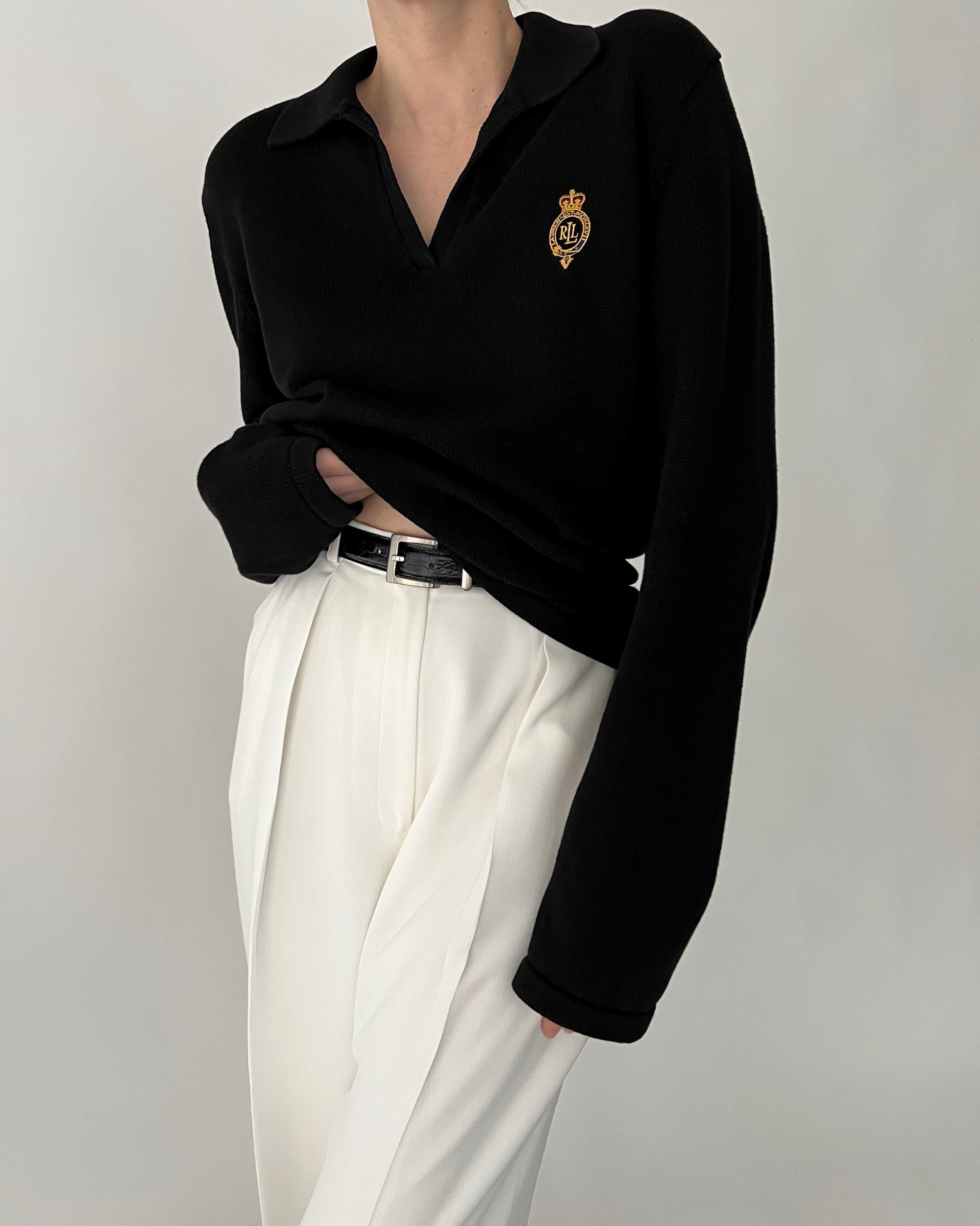 Vintage Ralph Lauren Noir Crest Collared Sweater