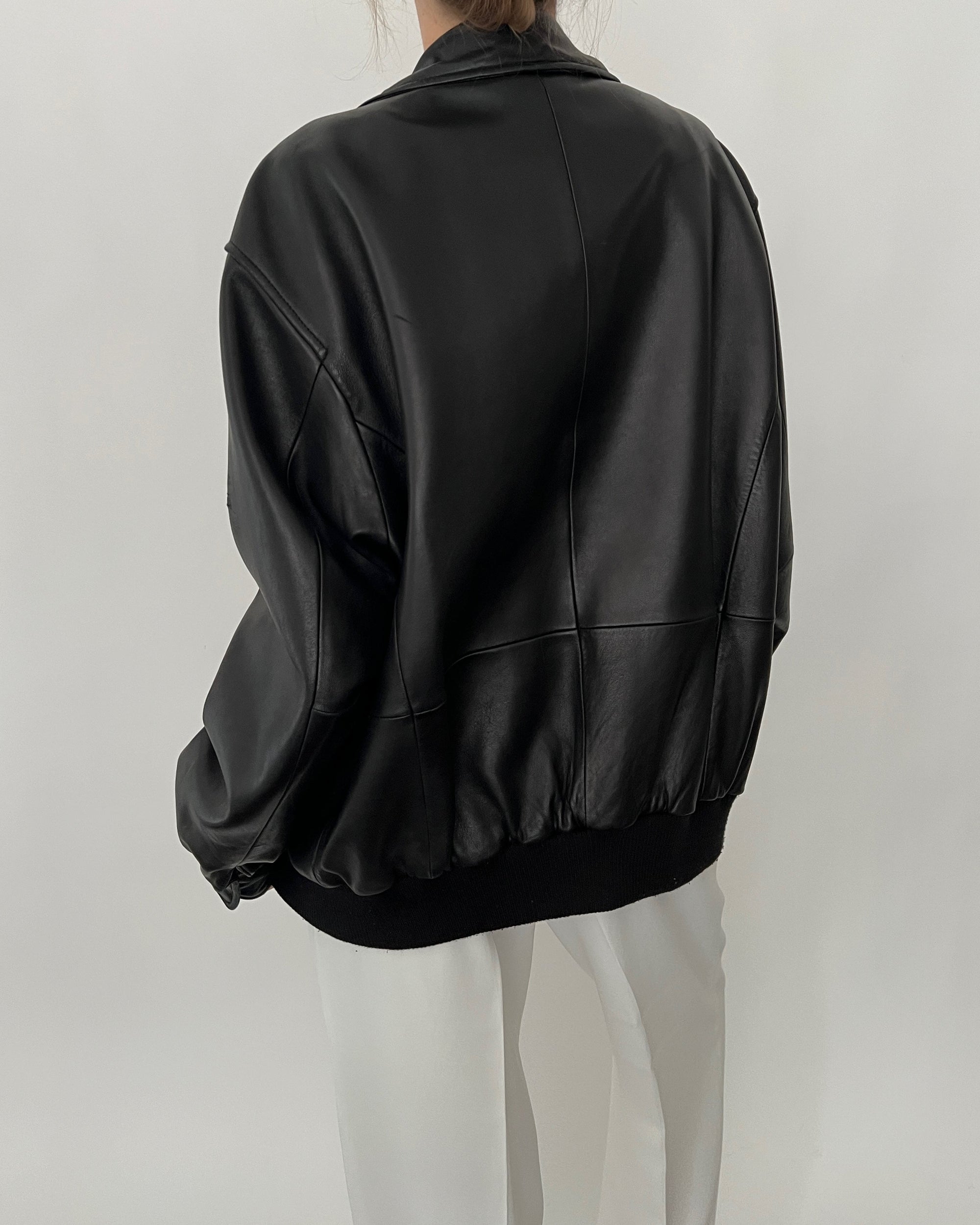 Favorite Vintage Noir Leather Bomber Jacket