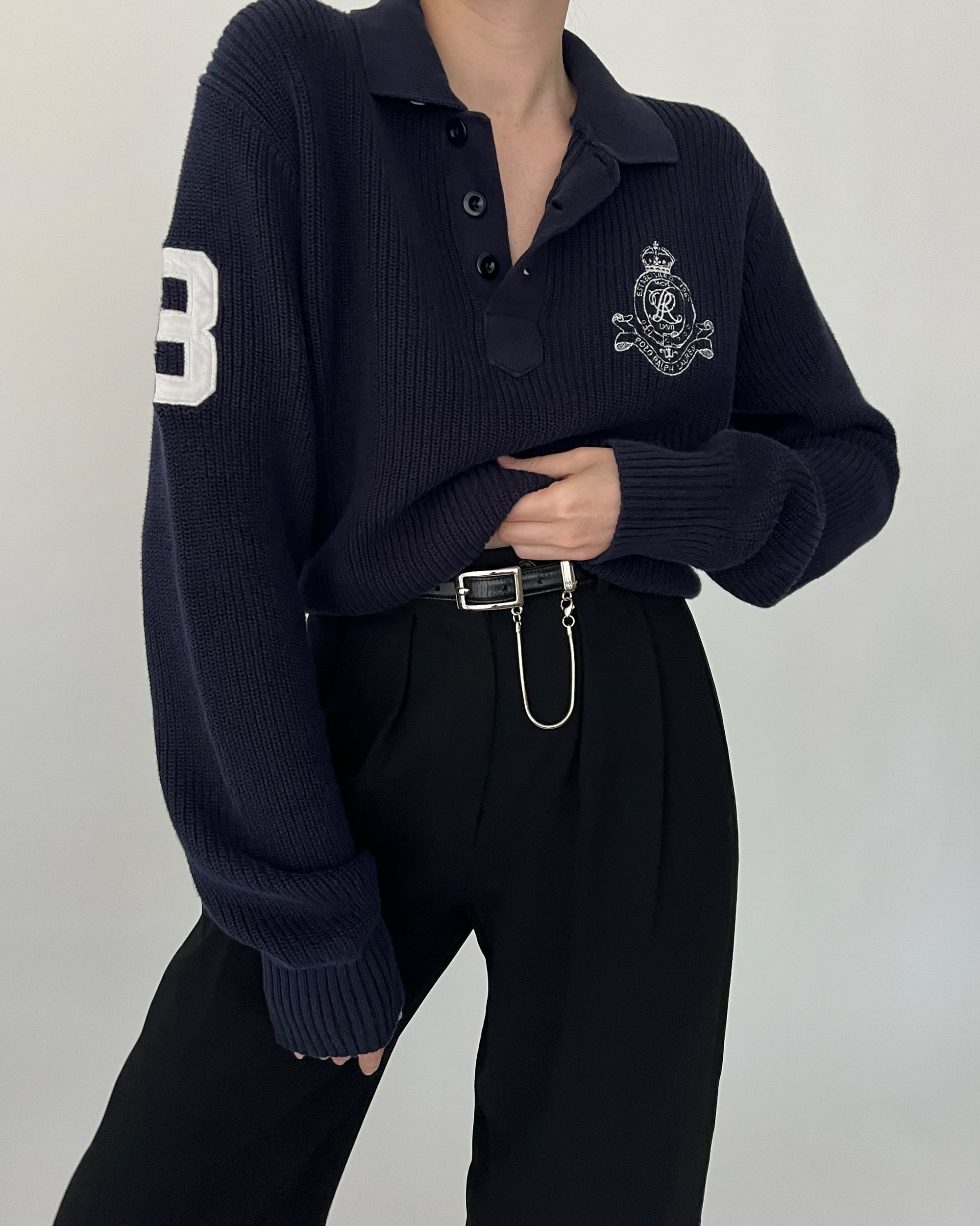 Vintage Ralph Lauren Navy Collegiate Crest Sweater