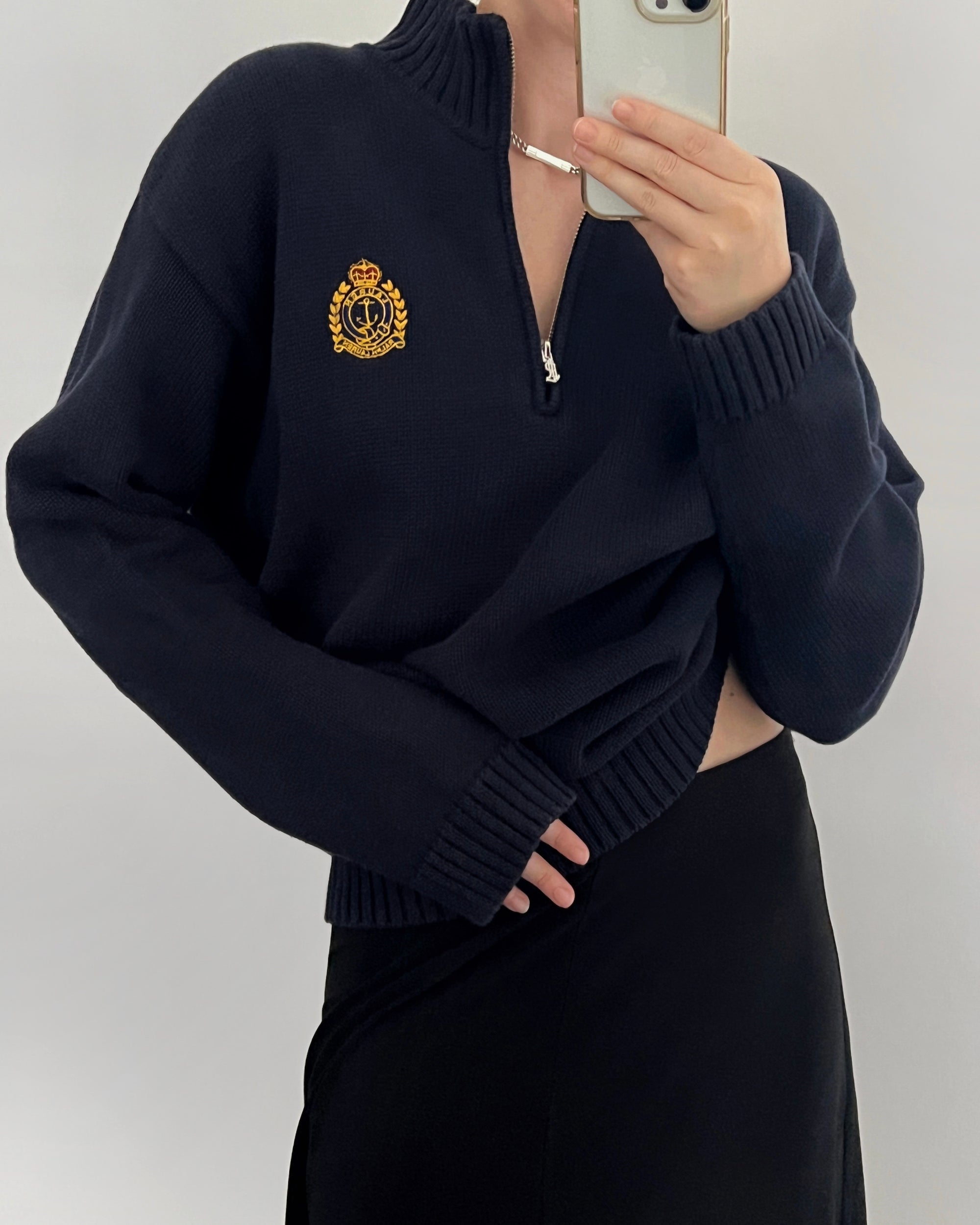 Vintage Ralph Lauren Midnight Crest Quarter Zip Sweater