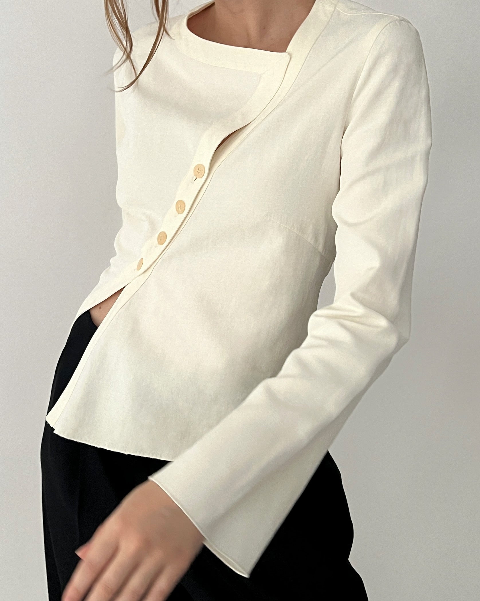 Vintage Armani Ivory Buttoned Asymmetrical Top