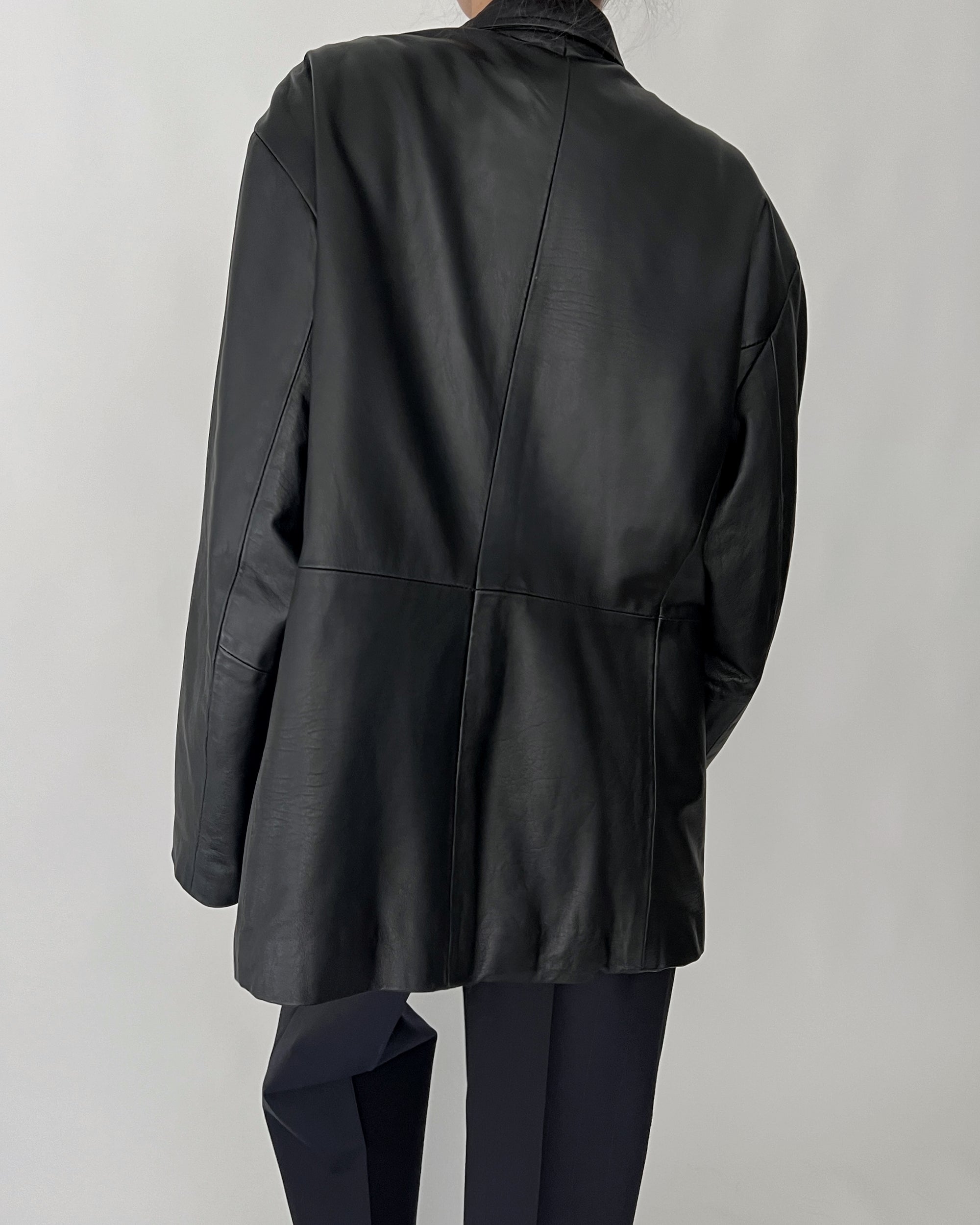 Vintage Noir Leather Blazer Jacket