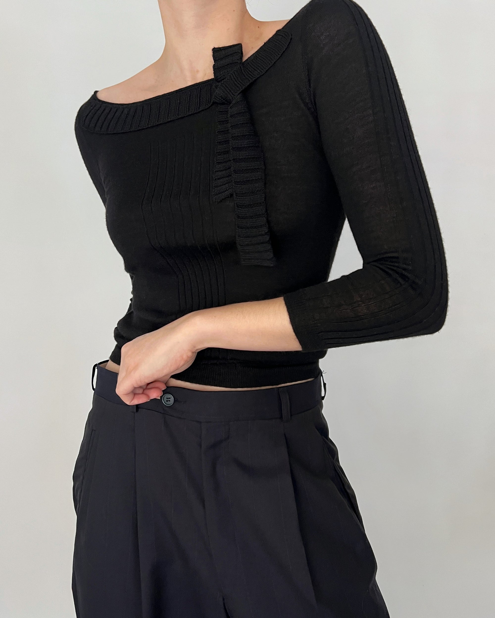 Vintage Prada Noir Silk Tie Knit Top