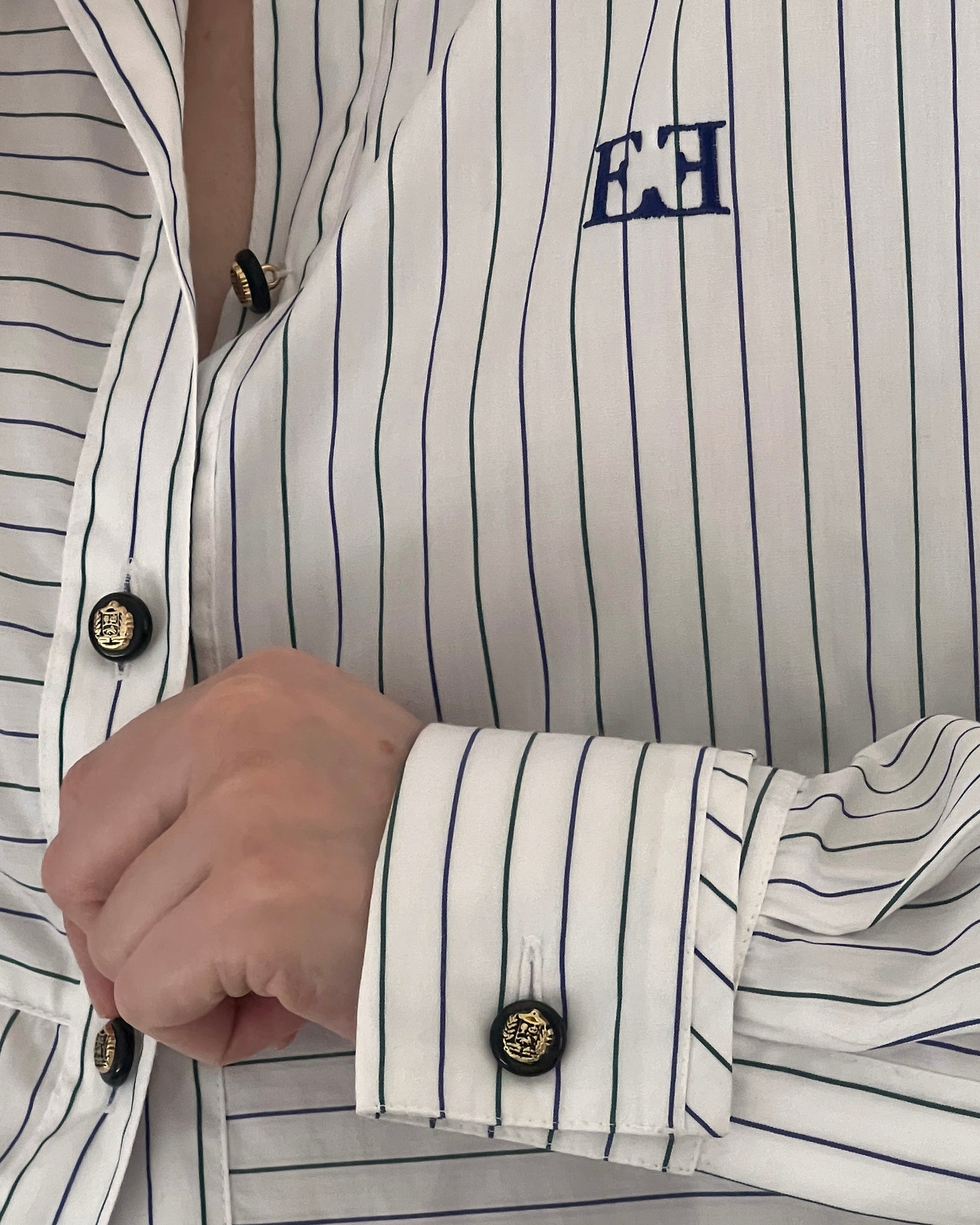 Vintage Escada Logo Striped Button Up