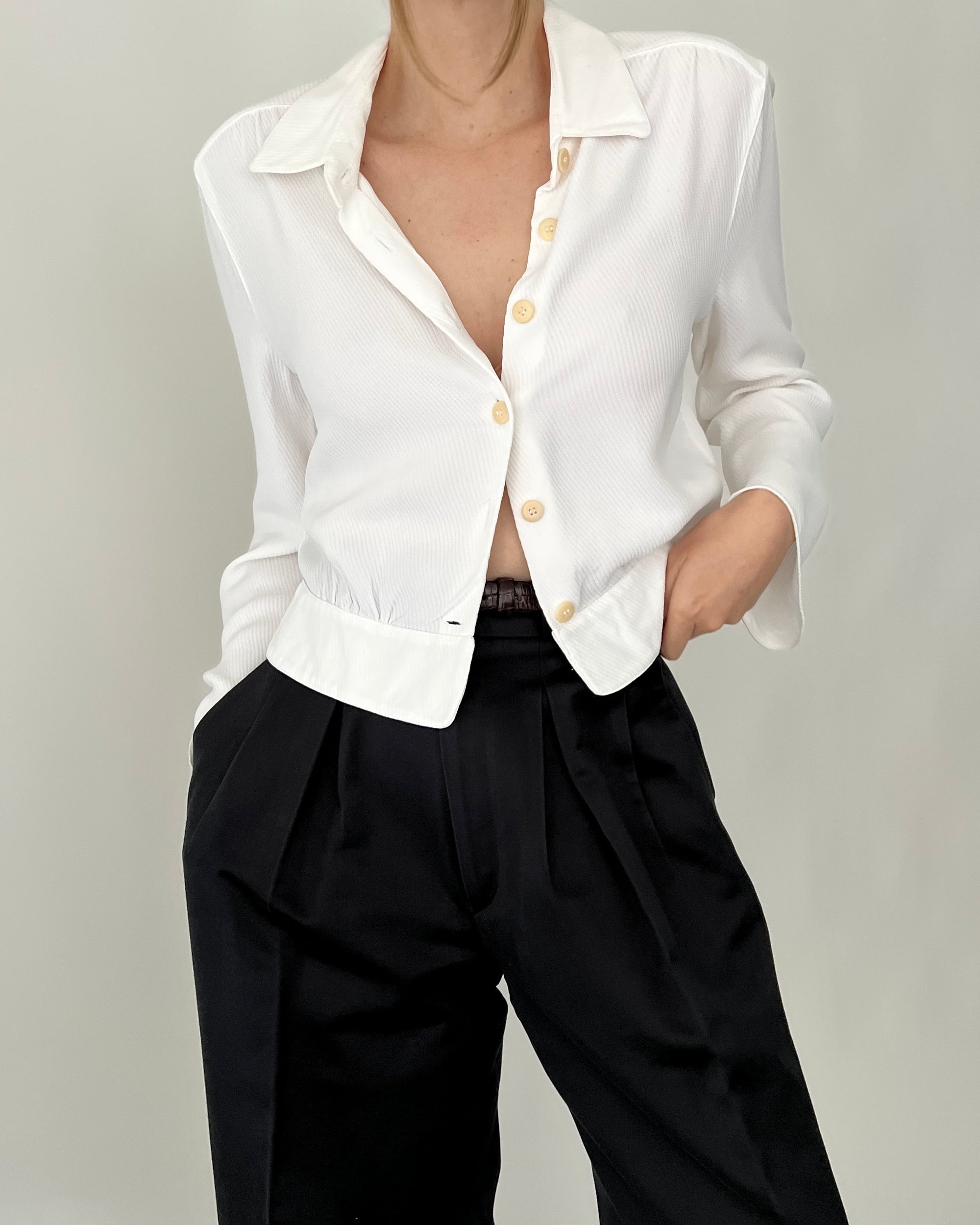 Vintage Giorgio Armani White Cropped Button Up - Main Image