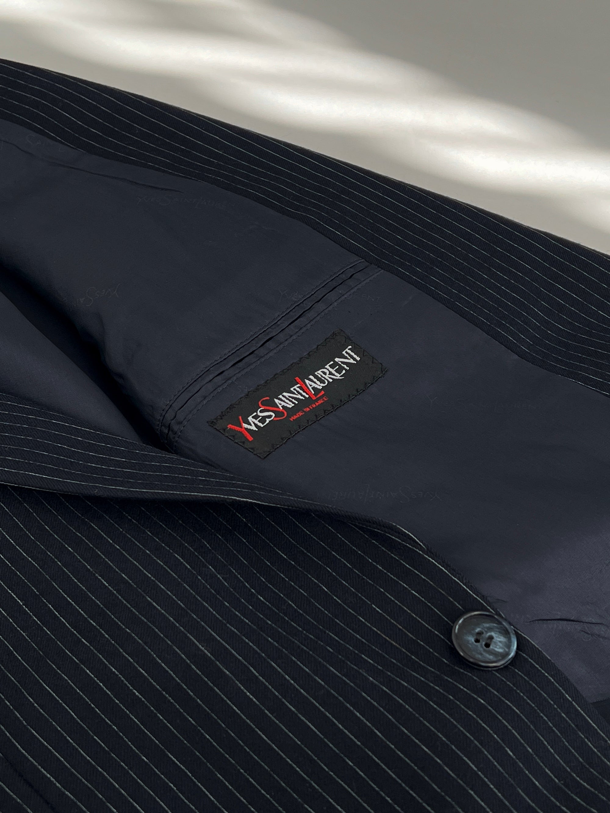 Rare Vintage YSL Navy Pinstripe Vest and Blazer Set