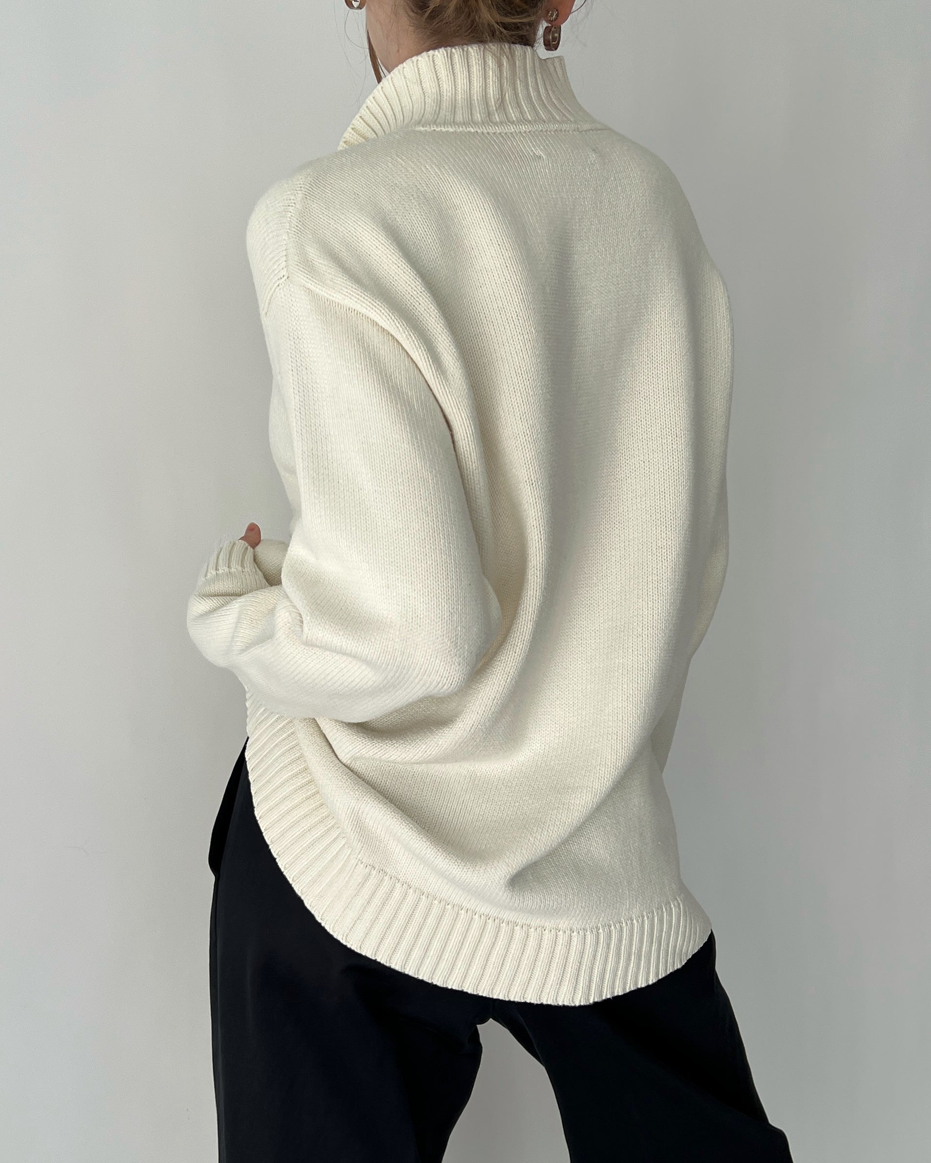 Vintage Ralph Lauren Ivory Crest Quarter Zip Sweater