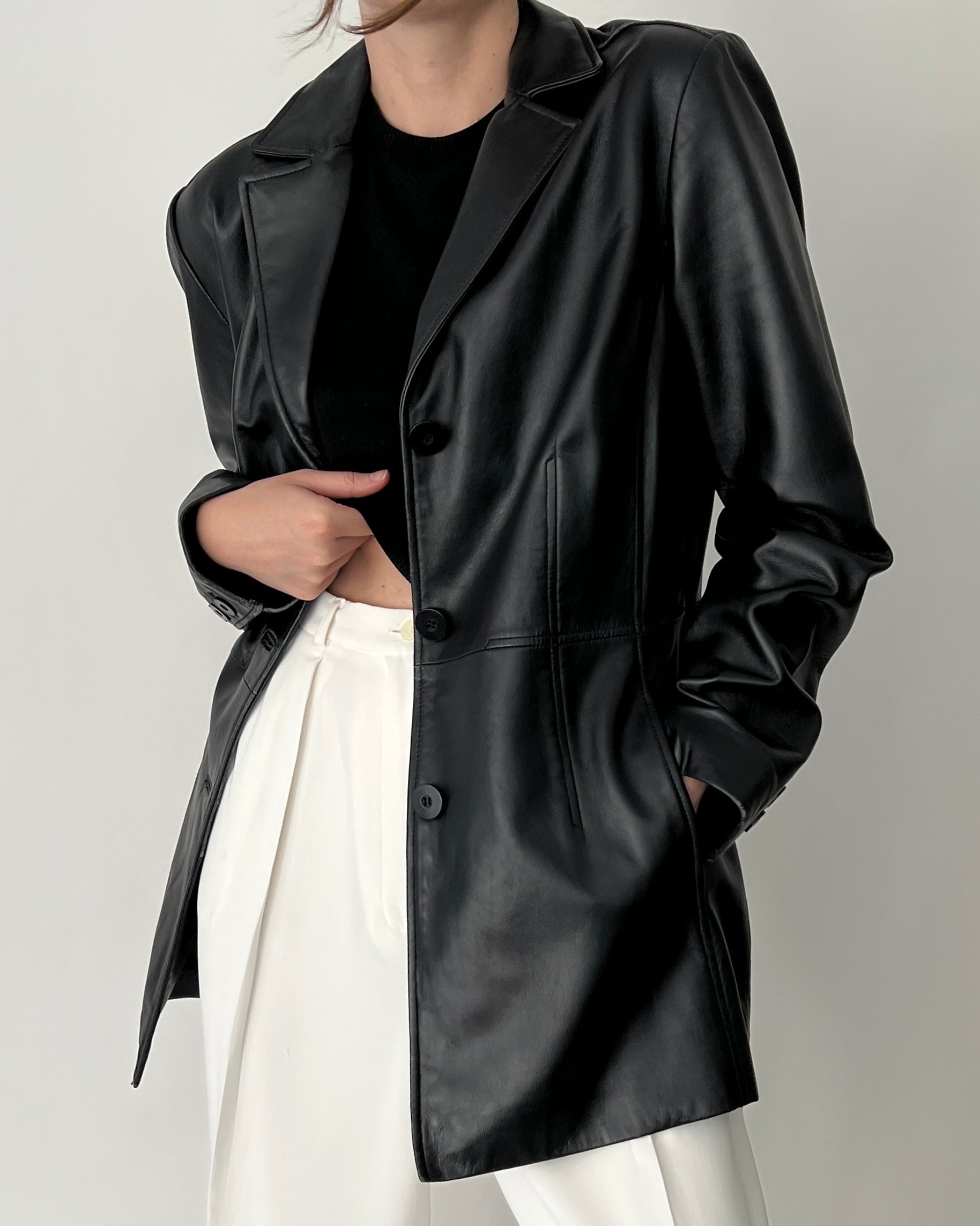 Vintage Black Lambskin Leather Blazer Jacket