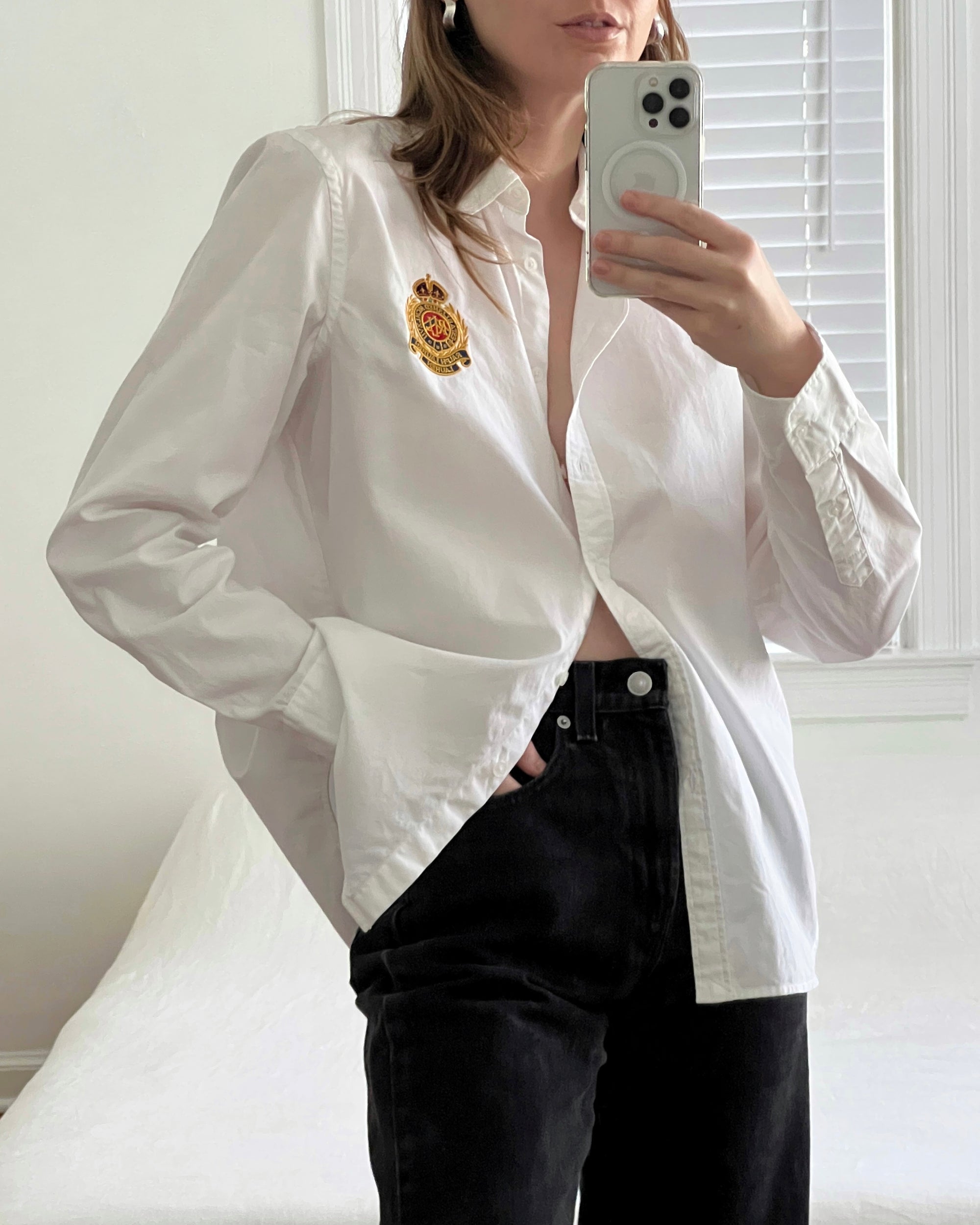 Vintage Ralph Lauren White Crest Button Up