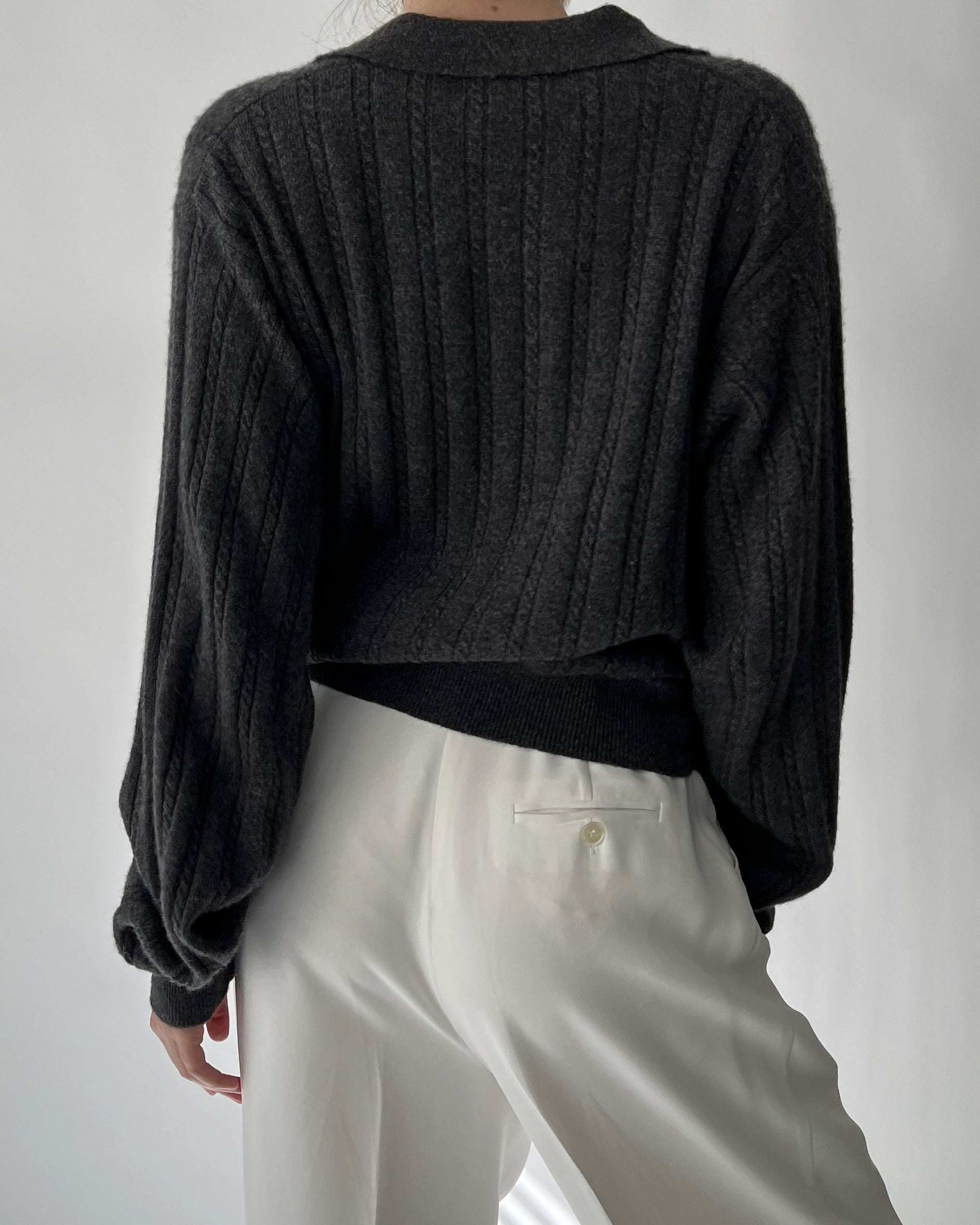 Vintage Graphite Cashmere Collared Sweater