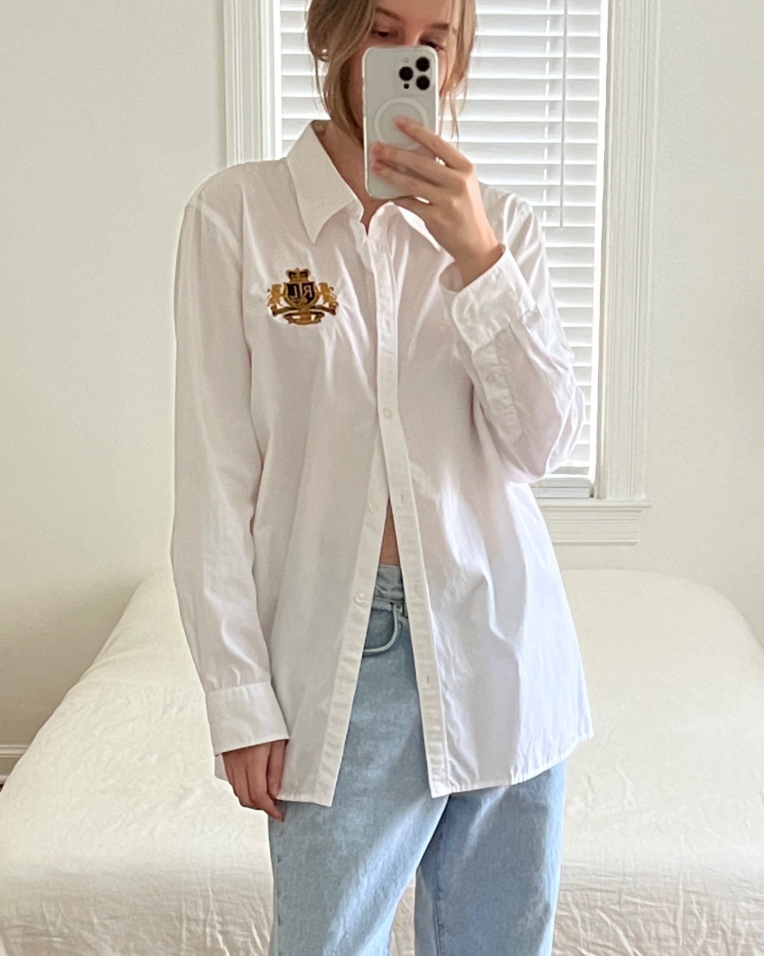 Vintage Ralph Lauren White Crest Button Up