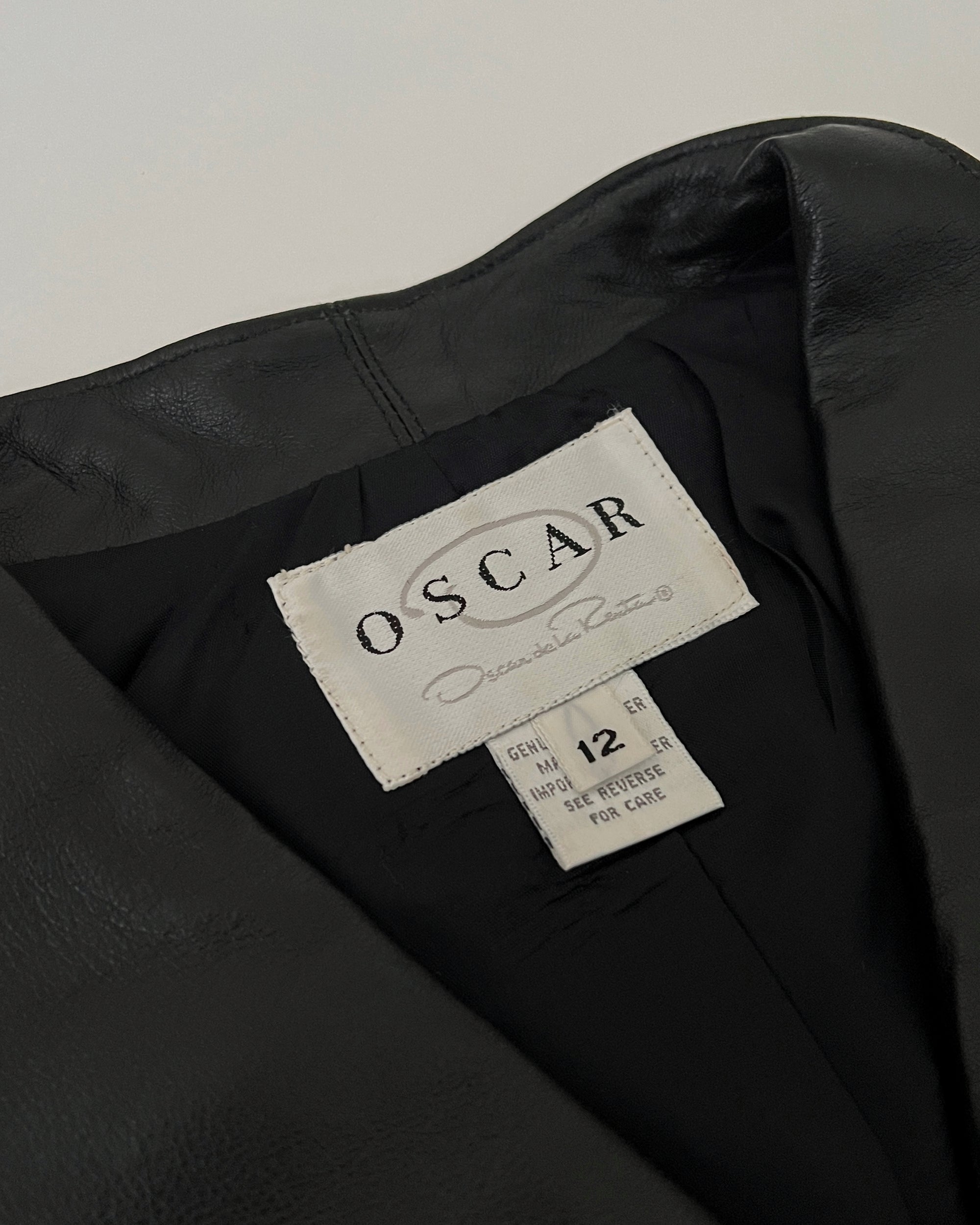Vintage Oscar de la Renta Black Leather Button Up