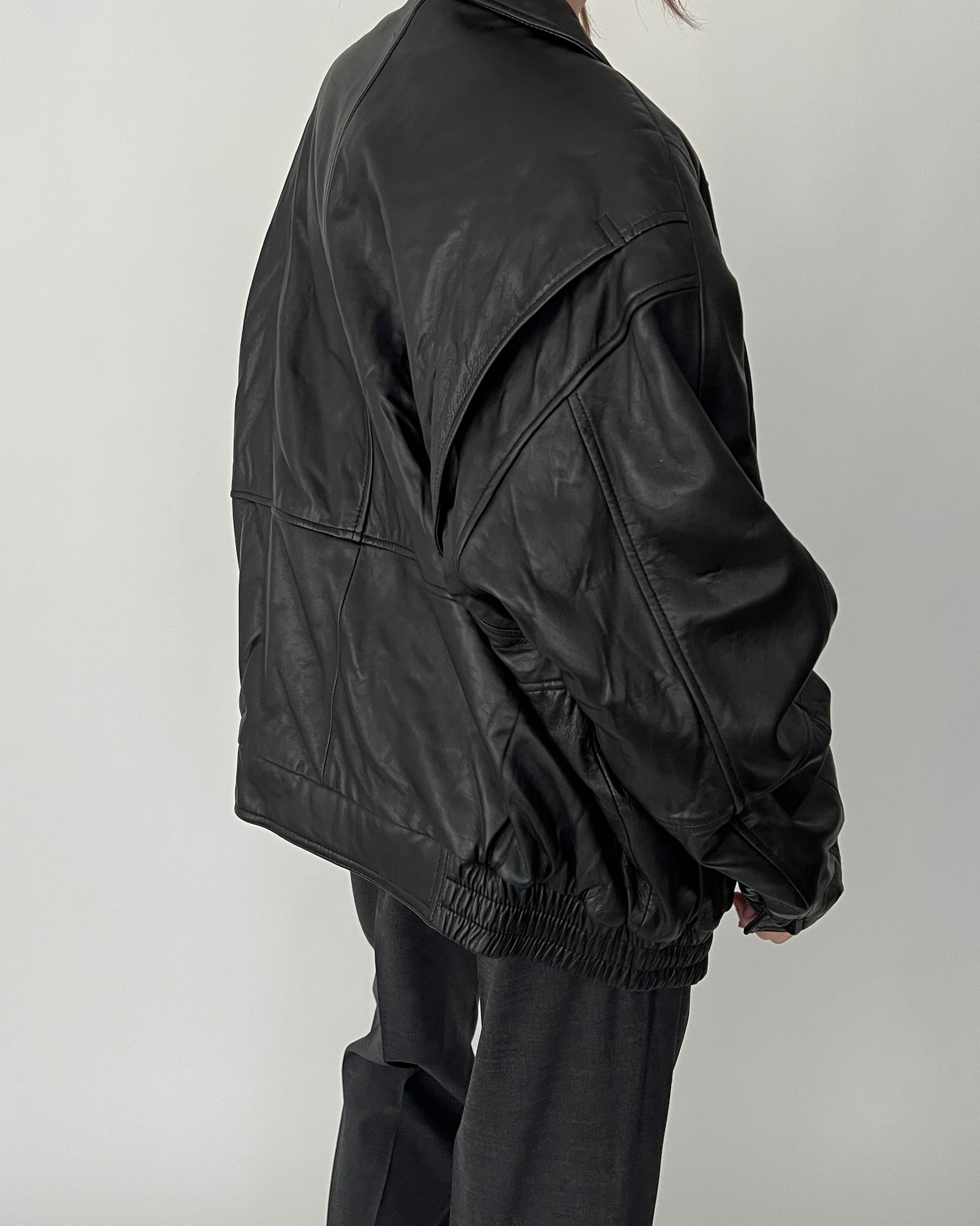 Rare Vintage Black Leather Bomber Jacket